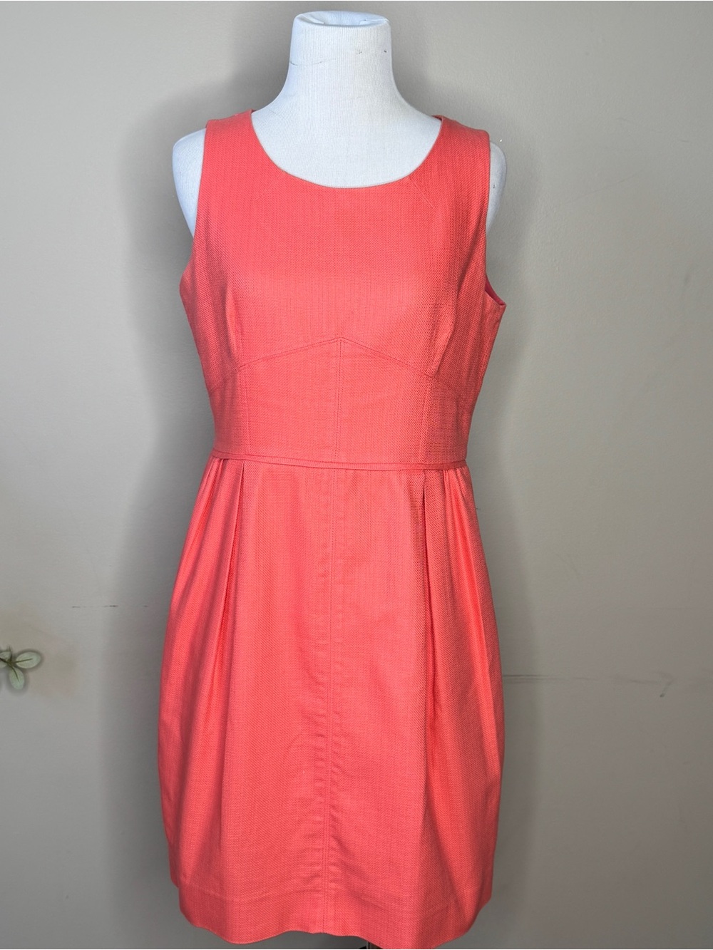 J. Crew Bright Coral Salmon Orange Size 6 Sleeveless Pleated Dress Lined